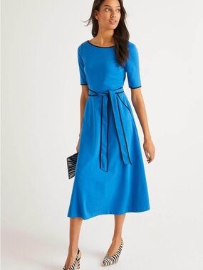 Boden Blue Midi Dress with Black Trim